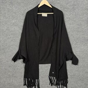 SOIA & KYO One Size Cardigan Black Scarf Poncho Fringe Lagenlook Cotton Blend